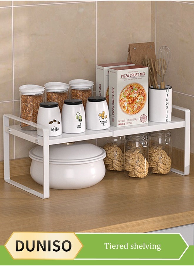 DUNISO Expandable Countertop Organizer Shelf, movable multifunctional kitchen shelf, spice rack organizer, suitable for kitchen, living room, bathroom, expandable 25cm to 45 cm, white  - Image 1