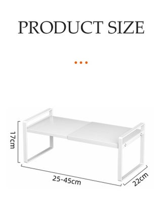 Expandable Countertop Organizer Shelf, movable multifunctional kitchen shelf, spice rack organizer, suitable for kitchen, living room, bathroom, expandable 25cm to 45 cm, white - view 2