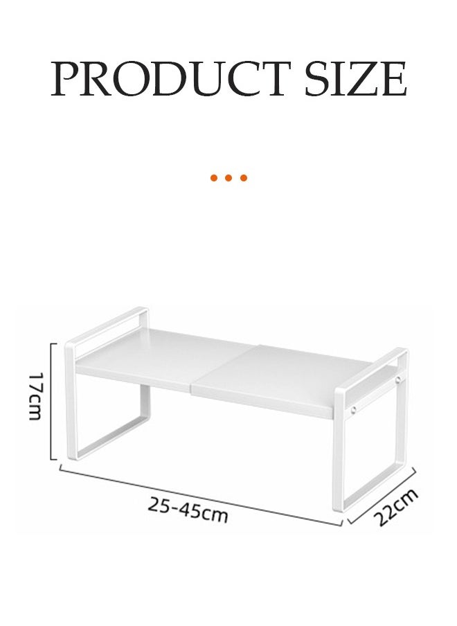 DUNISO Expandable Countertop Organizer Shelf, movable multifunctional kitchen shelf, spice rack organizer, suitable for kitchen, living room, bathroom, expandable 25cm to 45 cm, white  - Image 2