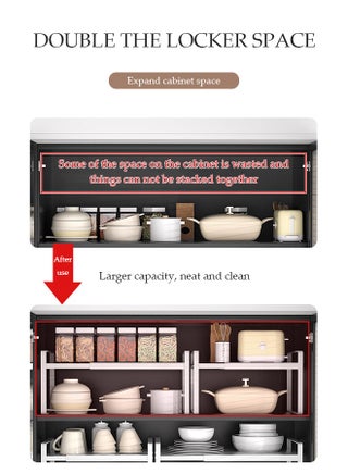 Expandable Countertop Organizer Shelf, movable multifunctional kitchen shelf, spice rack organizer, suitable for kitchen, living room, bathroom, expandable 25cm to 45 cm, white - view 4