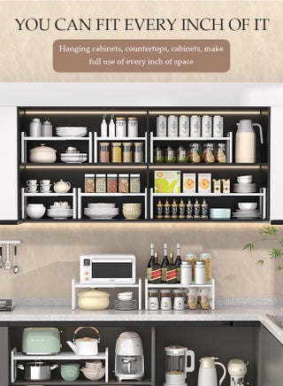 Expandable Countertop Organizer Shelf, movable multifunctional kitchen shelf, spice rack organizer, suitable for kitchen, living room, bathroom, expandable 25cm to 45 cm, white - view 5