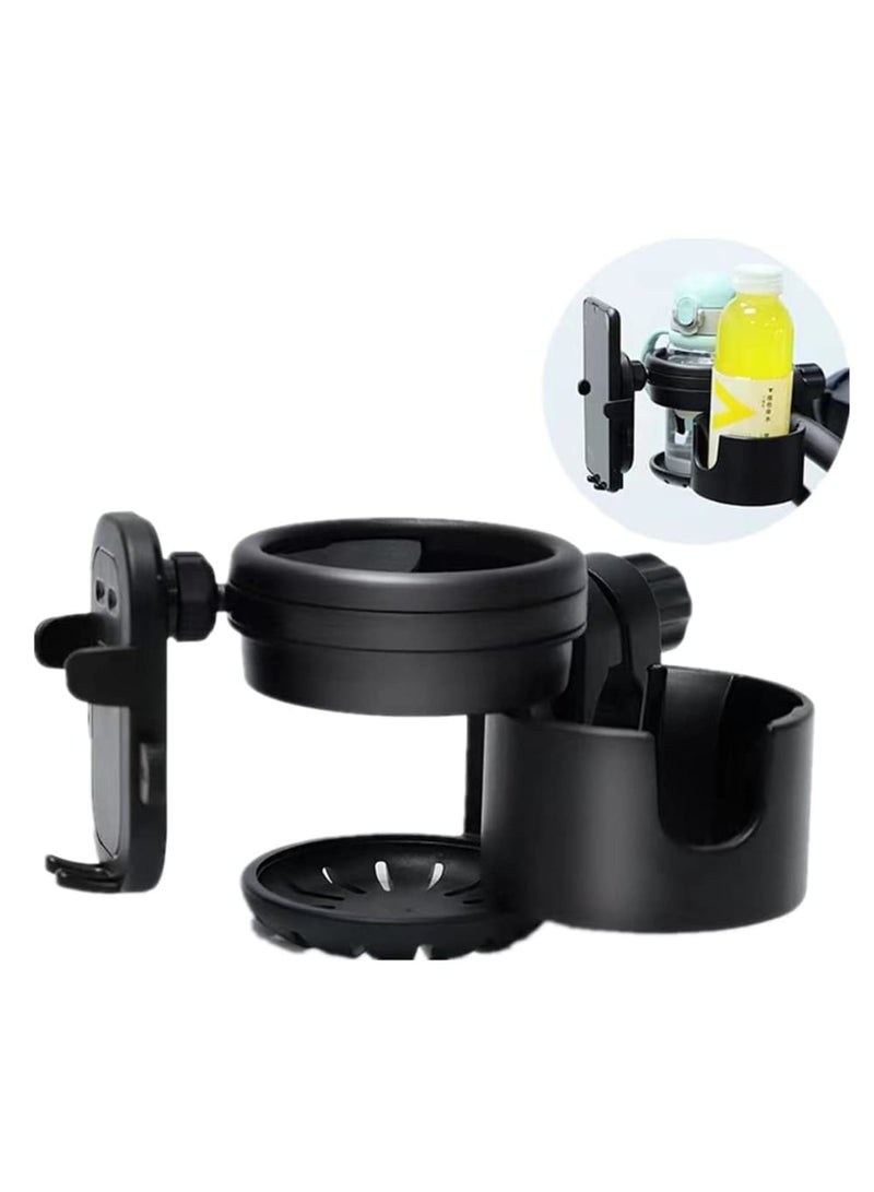 SYOSI Cup Holder, Upgraded Universal 3-in-1 Cup Holder with Phone Holder Organizer, Accommodates two cups, 360° Rotation, One-hand Operationm, for Stroller, Bike, Walker, Wheelchair, Scooter - Image 1