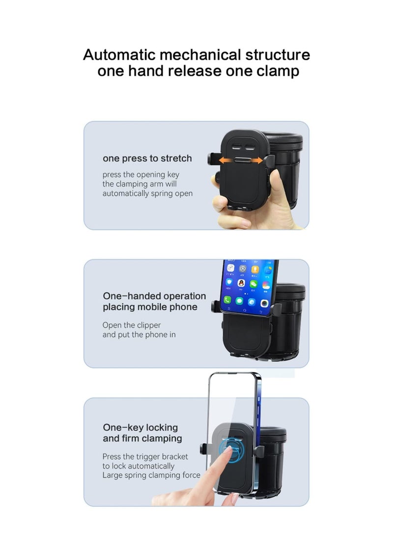 SYOSI Cup Holder, Upgraded Universal 3-in-1 Cup Holder with Phone Holder Organizer, Accommodates two cups, 360° Rotation, One-hand Operationm, for Stroller, Bike, Walker, Wheelchair, Scooter - Image 4