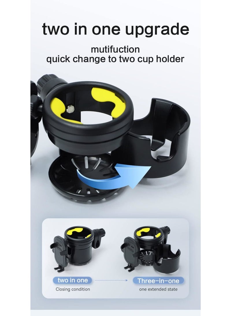 SYOSI Cup Holder, Upgraded Universal 3-in-1 Cup Holder with Phone Holder Organizer, Accommodates two cups, 360° Rotation, One-hand Operationm, for Stroller, Bike, Walker, Wheelchair, Scooter - Image 3