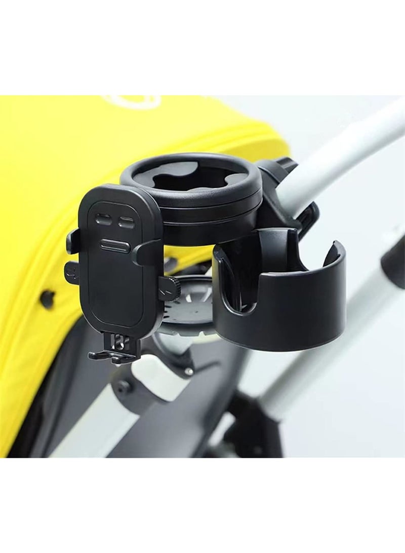 SYOSI Cup Holder, Upgraded Universal 3-in-1 Cup Holder with Phone Holder Organizer, Accommodates two cups, 360° Rotation, One-hand Operationm, for Stroller, Bike, Walker, Wheelchair, Scooter - Image 2