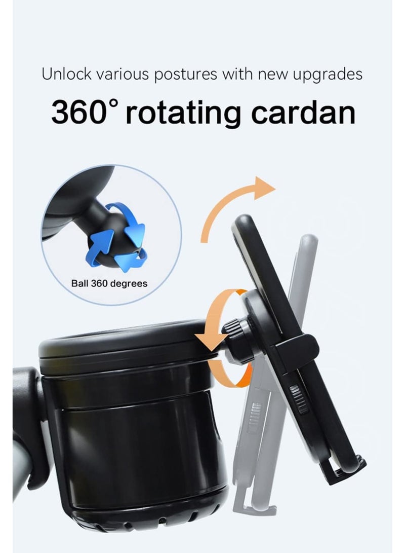 SYOSI Cup Holder, Upgraded Universal 3-in-1 Cup Holder with Phone Holder Organizer, Accommodates two cups, 360° Rotation, One-hand Operationm, for Stroller, Bike, Walker, Wheelchair, Scooter - Image 5