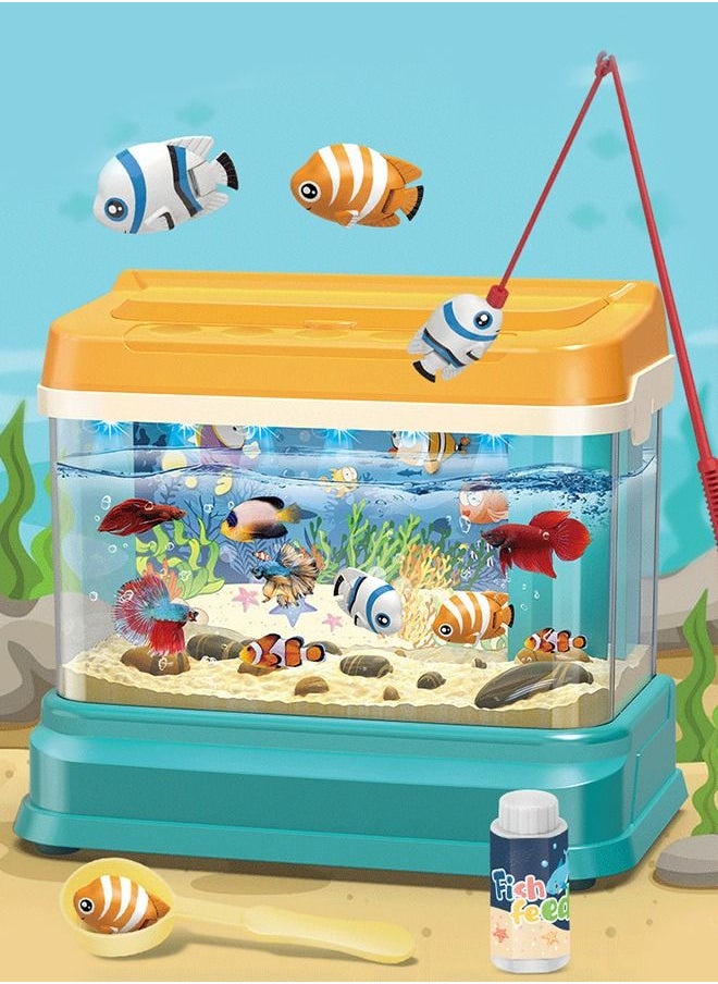 Mini Aquarium Artificial Fish Tank with 2 pieces Moving Fish , Fake Aquarium Toy Fish Tank with USB Powered and Magnetic Bottle  - Image 1