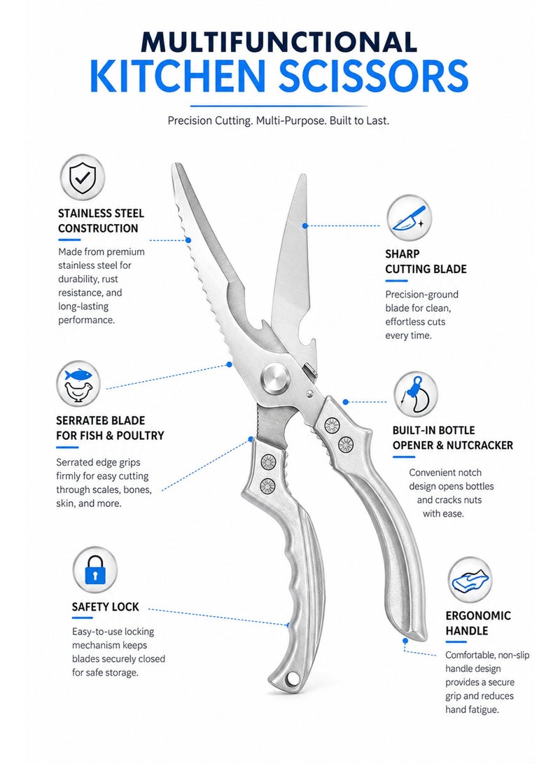 Heavy Duty Kitchen Scissors – Stainless Steel Poultry Shears, Multipurpose Food Scissors for Chicken, Meat, Fish, Seafood, Bones & BBQ - Image 4