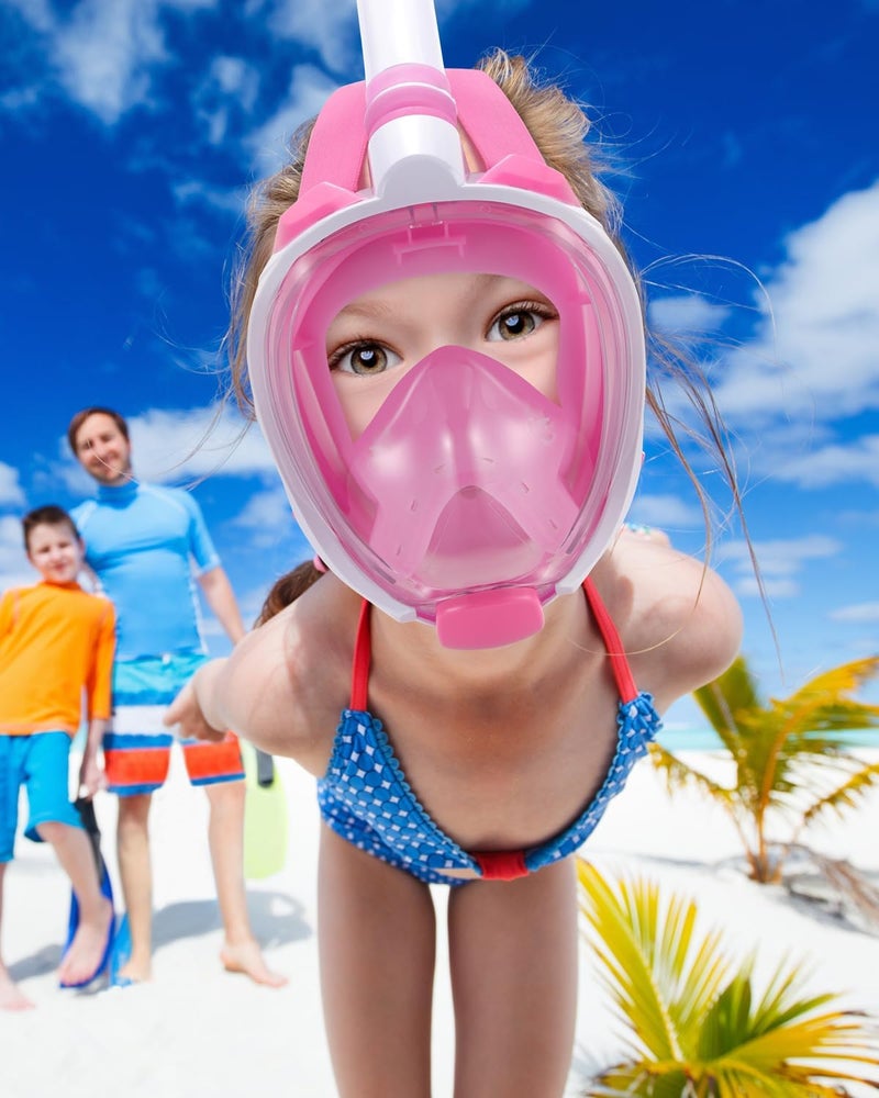 W WSTOO WSTOO Kids Full Face Snorkel Masks,Suitable for Beginners Dry Top Snorkeling Gear,Can Your Mouth or Nose to Breathe,180 Degrees Panoramic View,Anti-Fog Anti-Leak,Summer Travel and Vacationing Gifts - Image 2