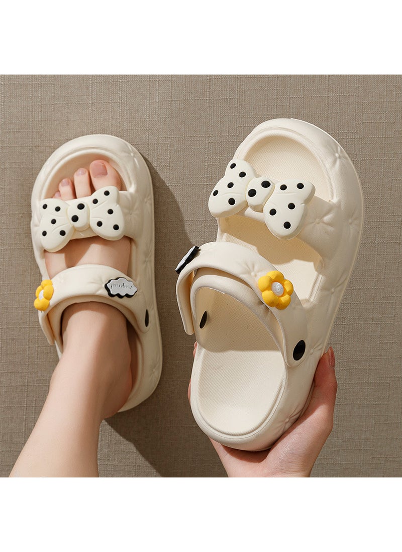 Generic Cute Cloud Pattern Womens Slippers Two-Wear Non-Slip Outdoor Friendly Summer 2023 New Arrival PVC Sole Female Sandals White [bow] 4CM thick bottom Special Cabinet 