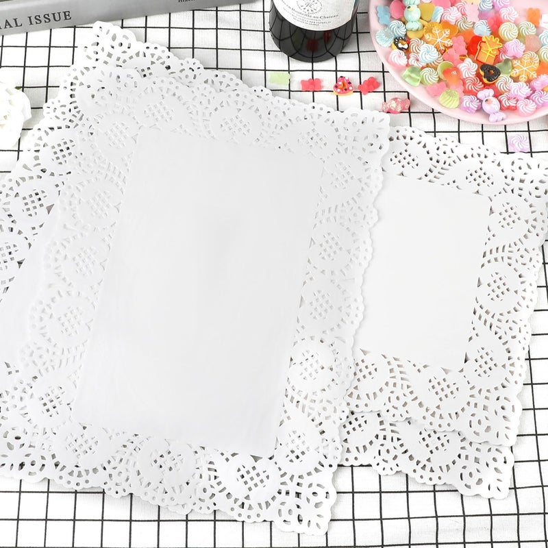 DECORA 200pcs White Rectangle Doilies Paper 14 X 10 Inches, Lace Paper Placemats for Cake Desserts Disposable Table Covers Wedding Tableware Decoration - Image 3