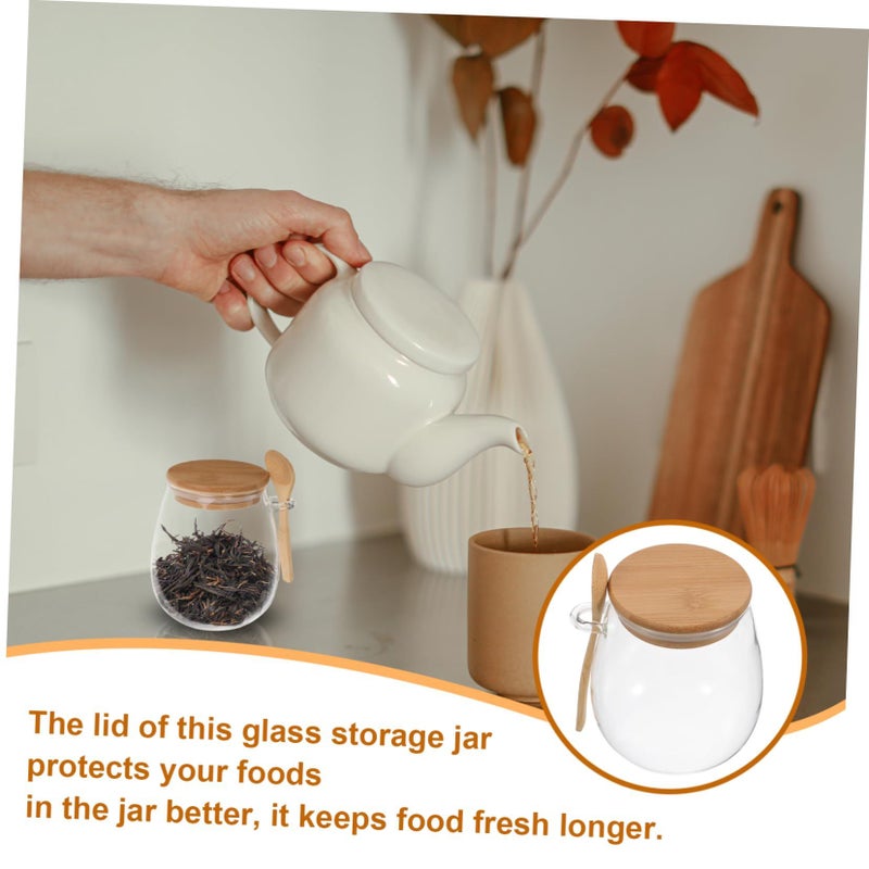 Glass Storage Jar With Airtight Sealed Lid And Spoon Clear Multi Use Container For Tea Coffee Grains Kitchen Pantry Home Cafe 600ml - Image 3