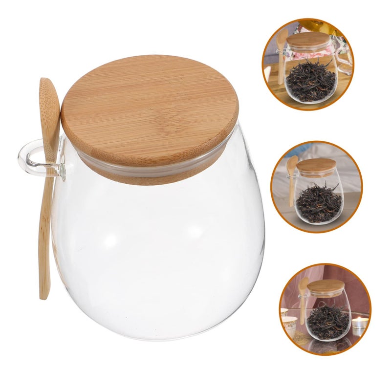 Glass Storage Jar With Airtight Sealed Lid And Spoon Clear Multi Use Container For Tea Coffee Grains Kitchen Pantry Home Cafe 600ml - Image 5
