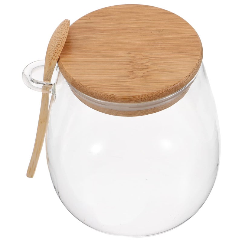 Glass Storage Jar With Airtight Sealed Lid And Spoon Clear Multi Use Container For Tea Coffee Grains Kitchen Pantry Home Cafe 600ml - Image 2