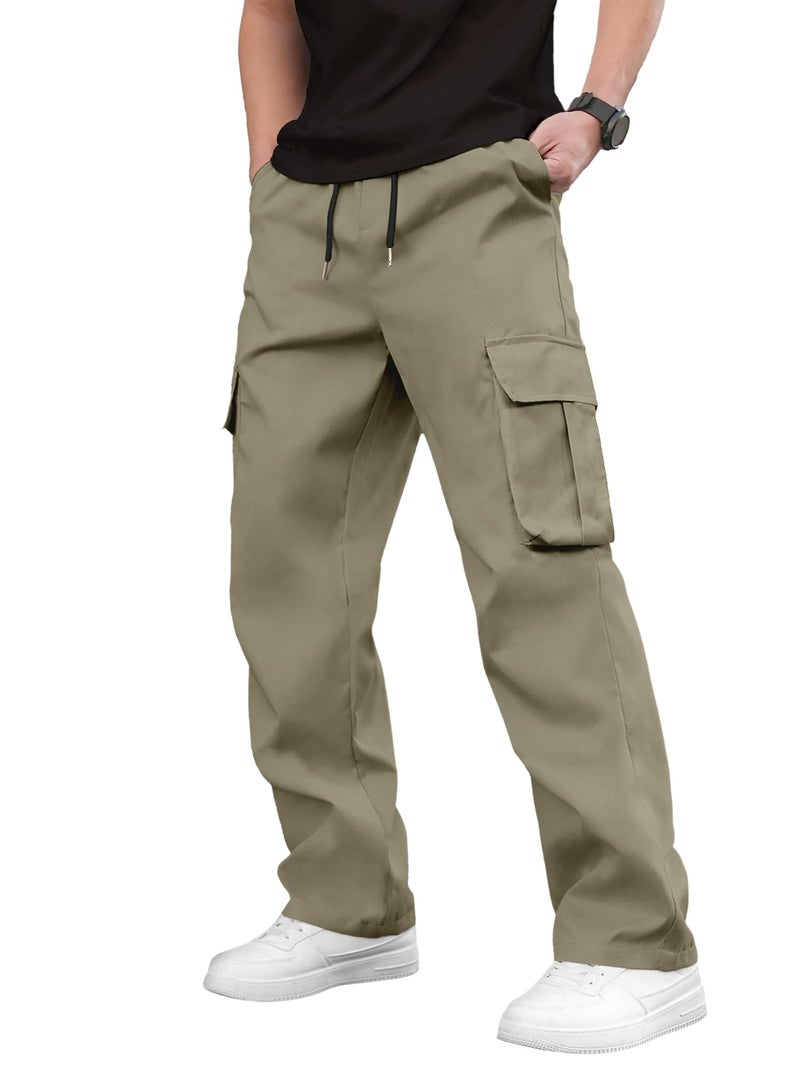 PLEPAN Men's Casual Cargo Pants Drawstring Hiking Pants Workout Tactical Joggers Sweatpants for Men Light Green X-Large - Image 2