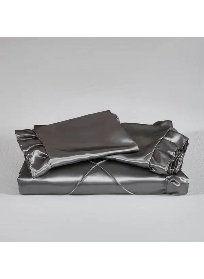 مجموعة غطاء لحاف من الساتان البوليستر المخطط بالماس باللون الرمادي 80G، 3 قطع، 78.74 × 78.74 - Image 5