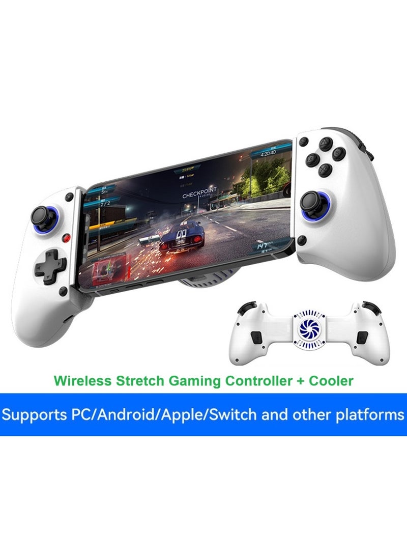 General - Hardcore Gamer Gamepad Wireless Stretch Bluetooth Gaming Controller+Cooler Hall Linear Trigger 3D Joystick Dual Motor Vibration Turbo Burst Function Support Android iOS PC Switch White - Image 1