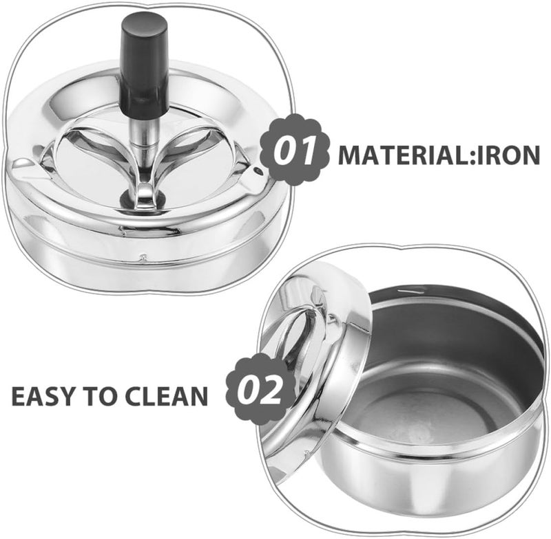 TOYANDONA 2pcs Metal Ashtray with Lid Rotating Push-down Smokeless Windproof round Ash Holder for Home Office Outdoor Use - Image 3