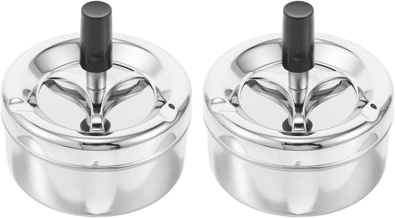 TOYANDONA 2pcs Metal Ashtray with Lid Rotating Push-down Smokeless Windproof round Ash Holder for Home Office Outdoor Use - Image 1