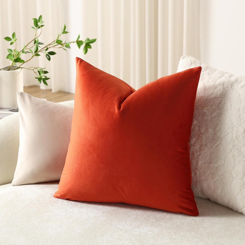 DEZENE Euro Sham Covers 26x26 Burnt Orange: Pack of 2 Cozy Soft Velvet Square Modern Luxury Decorative Throw Pillow Cases for Sofa Couch Living Room Bed Home Decor - Image 4