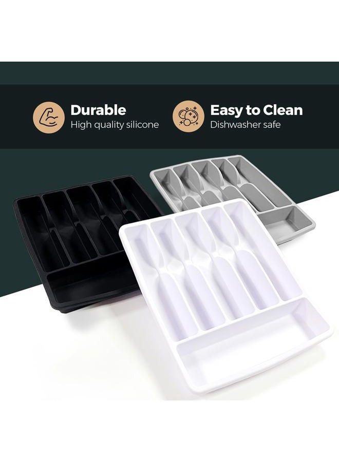 Pantrymade Silicone Silverware Drawer Organizer - Non-Slip Utensil Holder for Kitchen Drawers, Adjustable Compartments for Forks, Knives, Spoons, and Cutlery - Durable, Easy to Clean, BPA-Free - White - Image 5