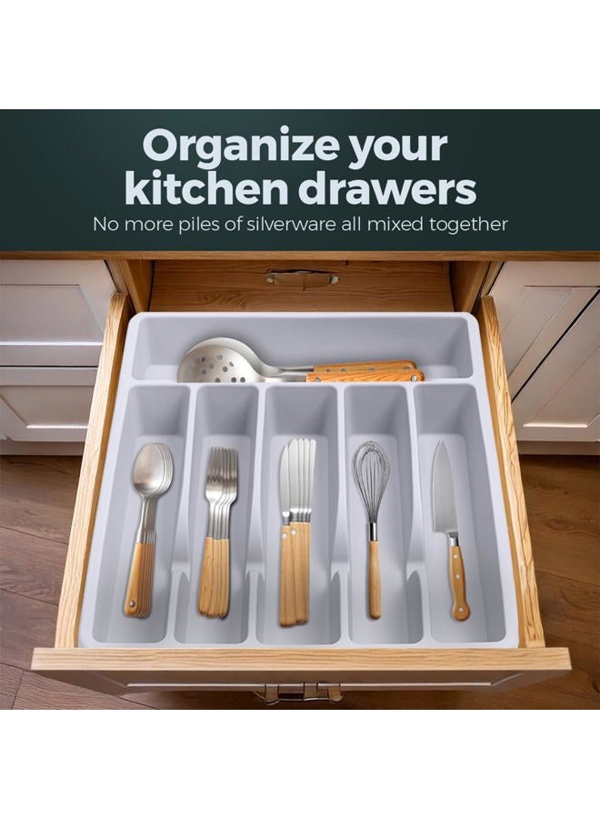 Pantrymade Silicone Silverware Drawer Organizer - Non-Slip Utensil Holder for Kitchen Drawers, Adjustable Compartments for Forks, Knives, Spoons, and Cutlery - Durable, Easy to Clean, BPA-Free - White - Image 3