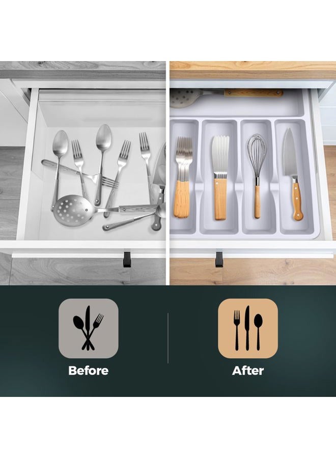 Pantrymade Silicone Silverware Drawer Organizer - Non-Slip Utensil Holder for Kitchen Drawers, Adjustable Compartments for Forks, Knives, Spoons, and Cutlery - Durable, Easy to Clean, BPA-Free - White - Image 4