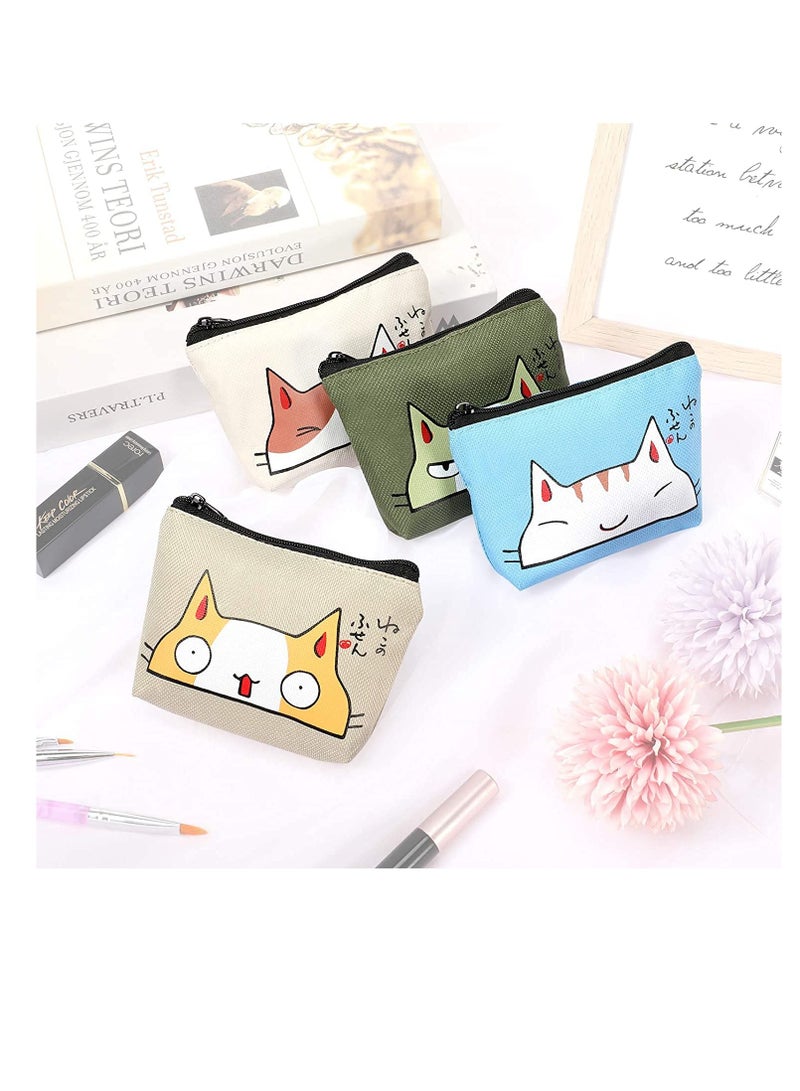 KASTWAVE Women Wallet lovely Coin Purse 4 Pieces with Zipper Portable Coin Pouch Purse for Women Girl Credit Card ID Card Keys Headset Lipstick Waterproof Oxford Cloth Creative Clutch Key Case (Cat Style)  - Image 2