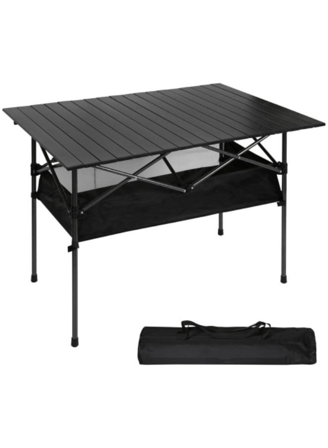 Large Folding Camping Table, Adjustable Height, Lightweight and Portable Aluminum Hexagonal Legs Folding Outdoor Table with Mesh Layer, 120*55*70cm Black - Image 1