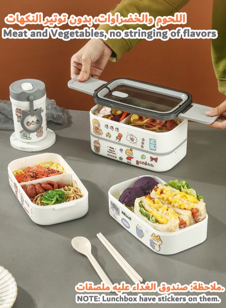 2-Layer Leakproof Bento Box, Large Lunch Box with Compartments and Cutlery Set for Adults, Bento Lunch Box for Kids, Microwave Food Containers Lunch box for office  - Image 5
