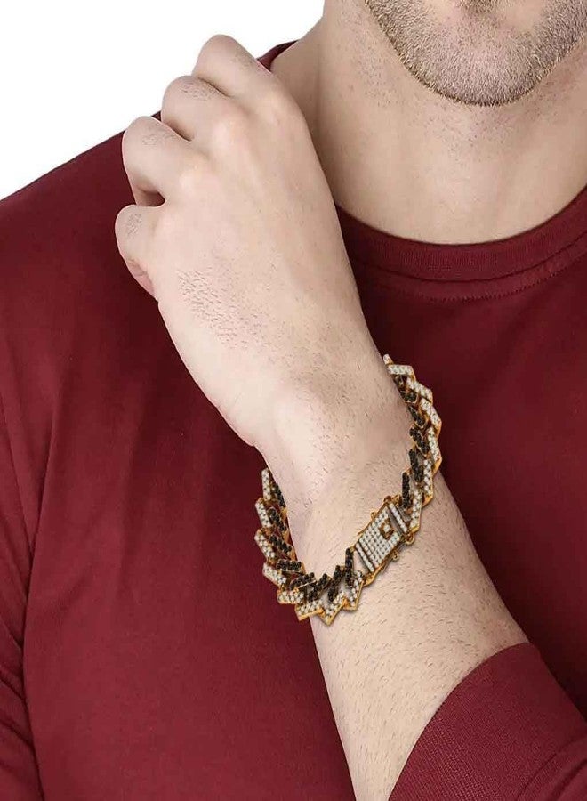 De-Autocare Golden (15mm Wide) Stainless Steel Crystal Diamond/Nug Studded Curb Miami Cuban Link Thick Moissanite Chain Funky Punk MC Stan Hip Hop Iced Out Rhinestone Bling Wrist Hand Cuff Bracelets - Image 4