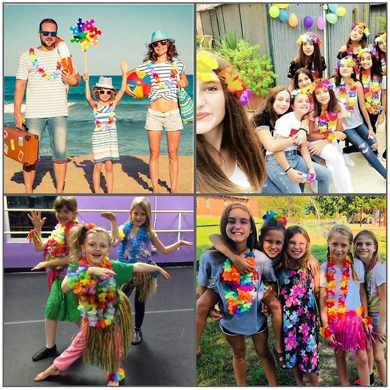 Anzmtosn Hawaiian Leis, 24PCS Garland Flower Leis, Tropical Hawaiian Party Necklace, Headbands and Wristbands, Kids and Adults luau Party Supplies Decorations, Summer Beach Party Favors, Birthday, Easter - Image 2