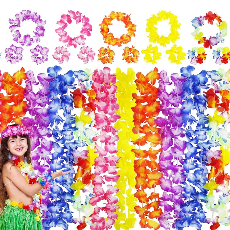 Anzmtosn Hawaiian Leis, 24PCS Garland Flower Leis, Tropical Hawaiian Party Necklace, Headbands and Wristbands, Kids and Adults luau Party Supplies Decorations, Summer Beach Party Favors, Birthday, Easter - Image 1