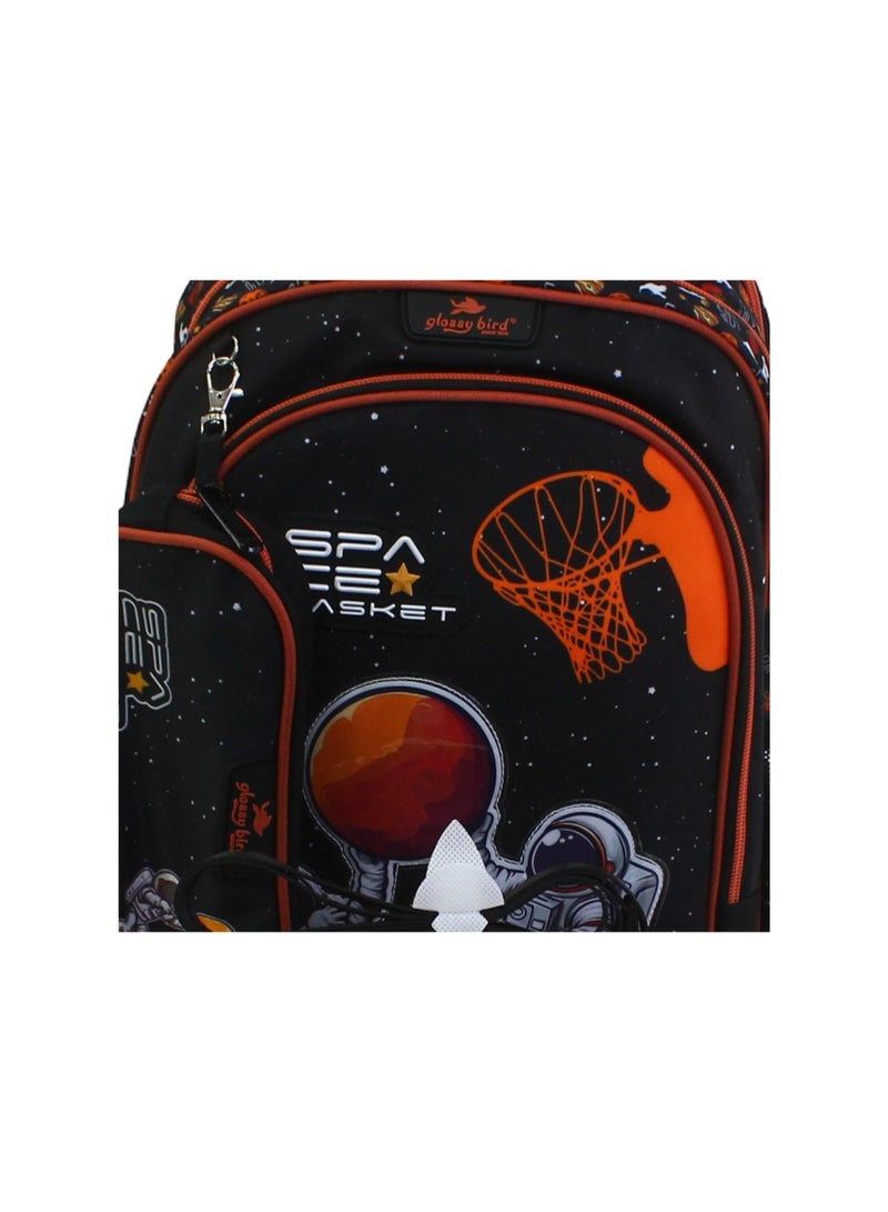 glossy bird School Set 17 Inches – Black with Space Basket Design - Image 3