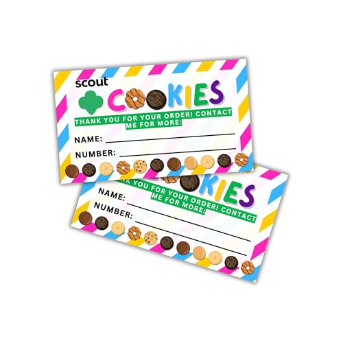 Lashicorn Scout Cookies Reorder Card | 50 pk 3.5x2” Thank You For Your Order Name Troop Number Leader Scout Cookie Box Label Tag Stripes Goal Sheet - Image 1