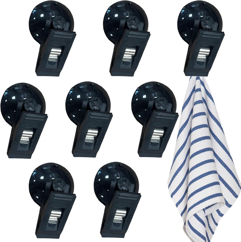 Sekonow 8Pcs Suction Cup Clips, Shower Curtain Clips Windproof Splash Guard, Strong Suction Cups Hooks for Glass Window Fish Tank Aquarium Plant Holder Advertising Home Office (Black) - Image 1