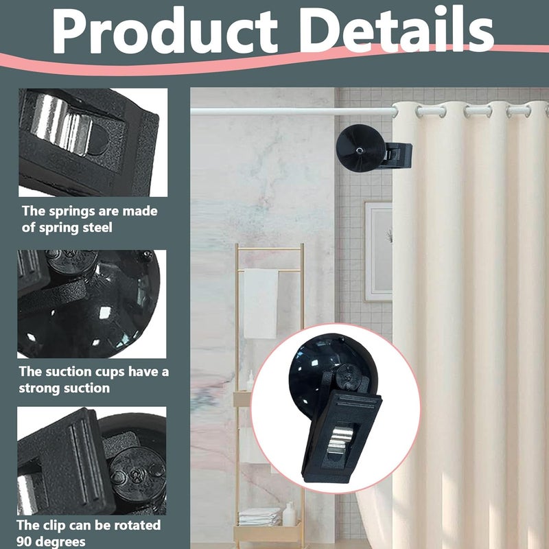 Sekonow 8Pcs Suction Cup Clips, Shower Curtain Clips Windproof Splash Guard, Strong Suction Cups Hooks for Glass Window Fish Tank Aquarium Plant Holder Advertising Home Office (Black) - Image 3