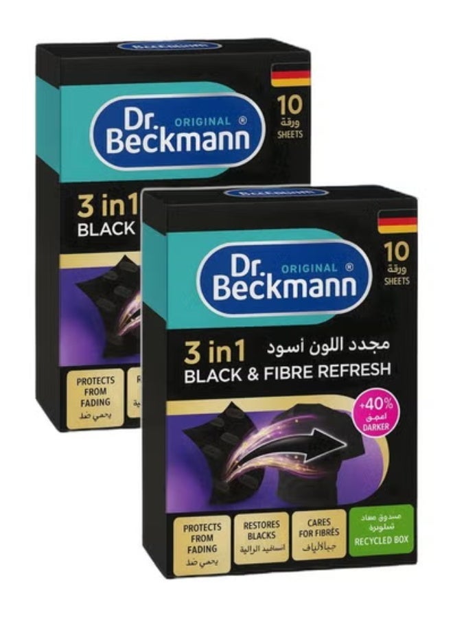 Dr. Beckmann د. بيكمان 3 في 1 أوراق تجديد الأسود والألياف | يستعيد ويحمي الملابس السوداء المتلاشية | ينعم الألياف الخشنة | سهل الاستخدام | افعلها بنفسك | أساسيات تنظيف الغسيل | عبوة من 10 أوراق حزمة من 2 - Image 1