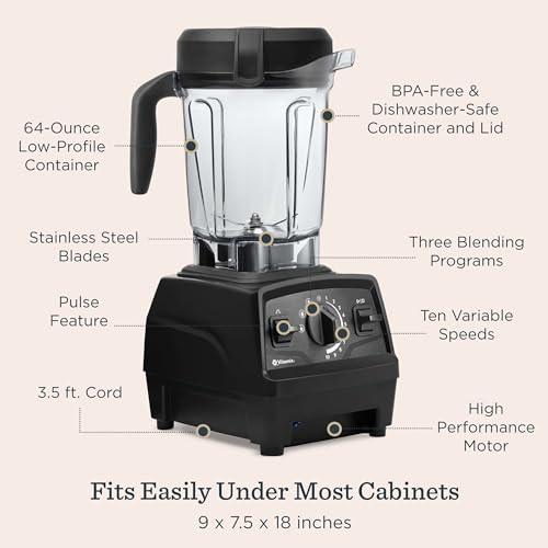 Vitamix Explorian with Programs, Three Blending Programs, Professional-Grade Blender for Smoothies and More, Self-Cleaning Kitchen Appliance, 64 Oz Container, Black (Renewed Premium) - Image 4