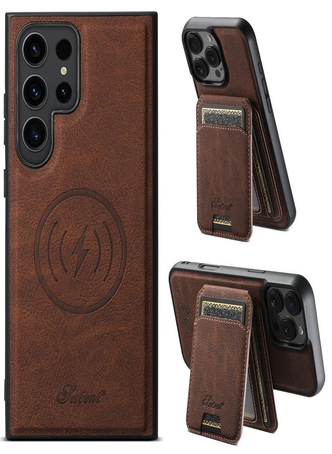 PASNEW Case for Samsung Galaxy S24 Ultra with Card Holder,[Compatible with Magsafe Wireless Charging] Wallet Leather Shockproof Protection Magnetic Shell for S24Ultra,6.8 inch,Brown - Image 1