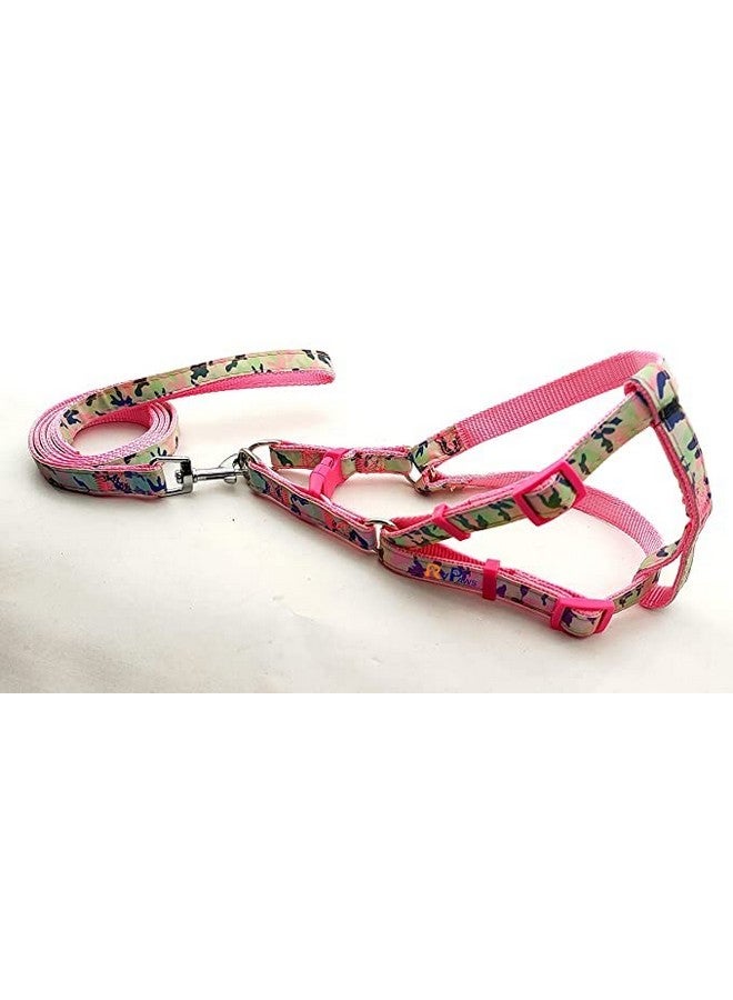 Soft Adjustable Army Printed Nylon Padded Vest Harness And Long Handle Leash Ideal For Outdoor Walking/Training Dogs And Puppies (Pink) - Image 3