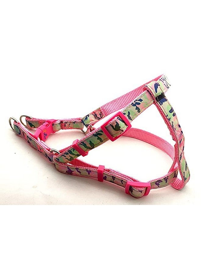 Soft Adjustable Army Printed Nylon Padded Vest Harness And Long Handle Leash Ideal For Outdoor Walking/Training Dogs And Puppies (Pink) - Image 2