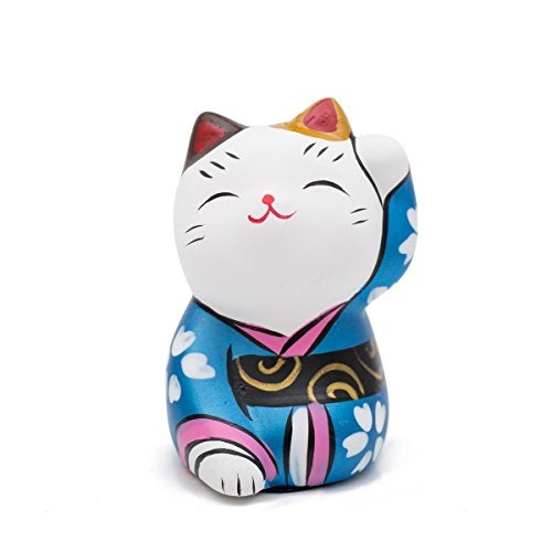 THY COLLECTIBLES Hand Painted Feng Shui Mini Maneki Neko Lucky Cat Blue - Image 5