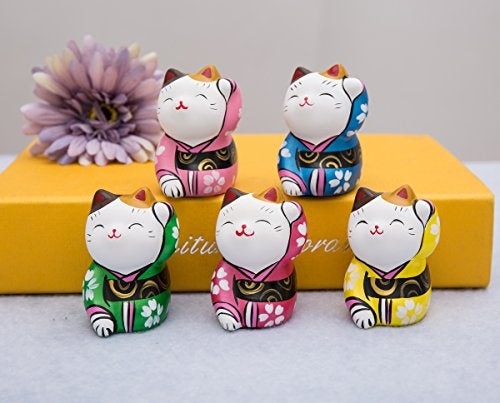 THY COLLECTIBLES Hand Painted Feng Shui Mini Maneki Neko Lucky Cat Blue - Image 2