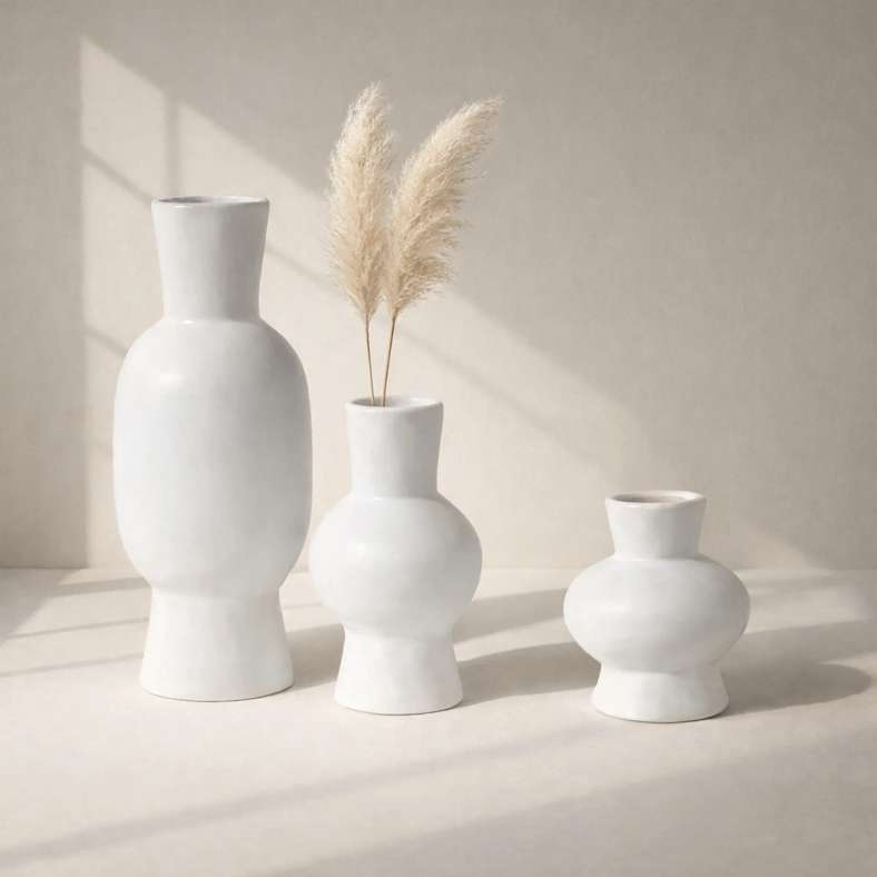 Pan Home Von Set/3 Stoneware Textured Gourd Vase - White - 112AIC9904715 - Image 1