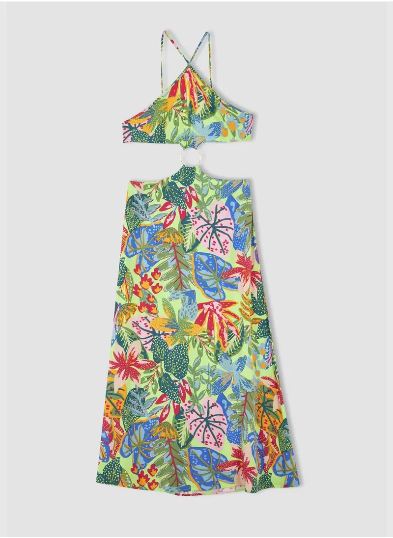 DeFacto Regular Fit Cross Strappy Floral Print Cut Out Beachwear