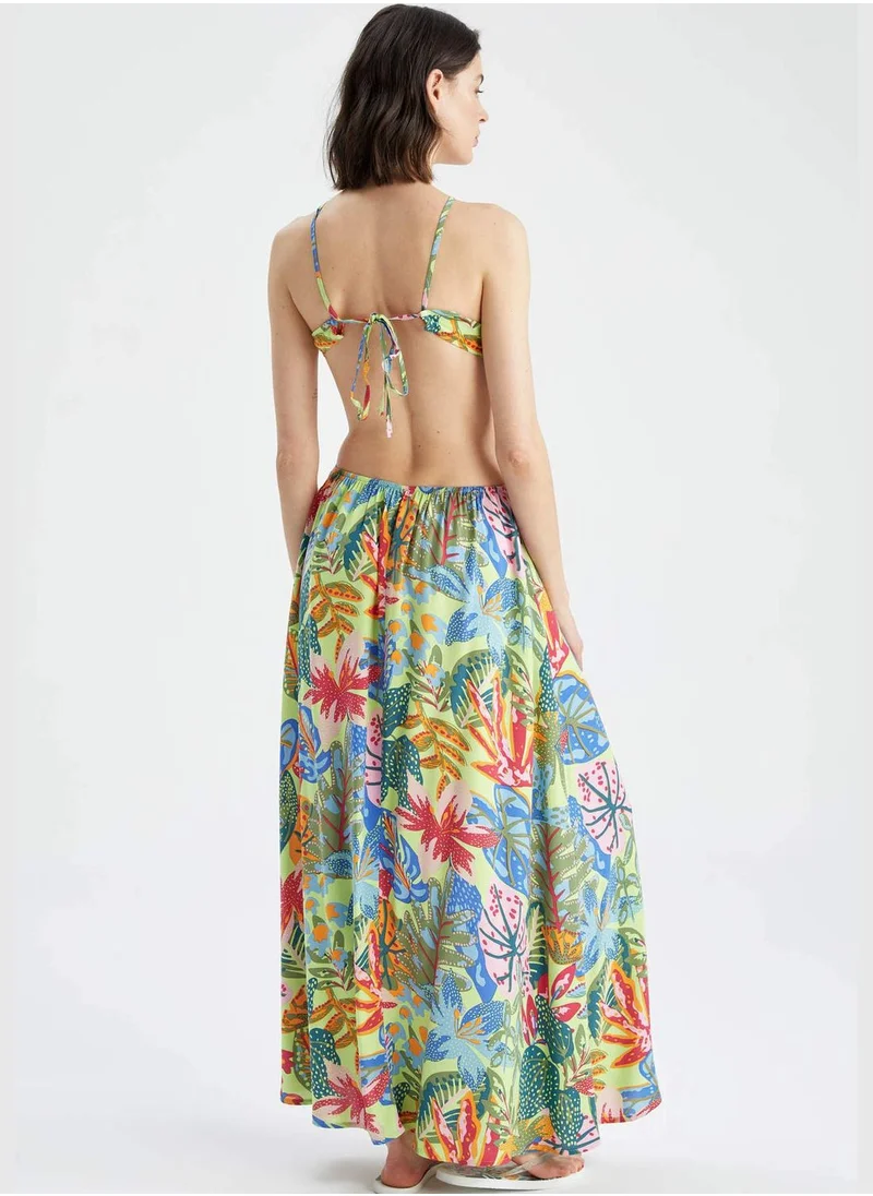 DeFacto Regular Fit Cross Strappy Floral Print Cut Out Beachwear