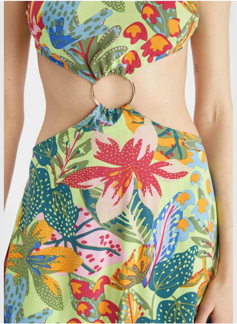 DeFacto Regular Fit Cross Strappy Floral Print Cut Out Beachwear