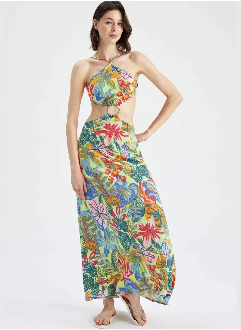 DeFacto Regular Fit Cross Strappy Floral Print Cut Out Beachwear