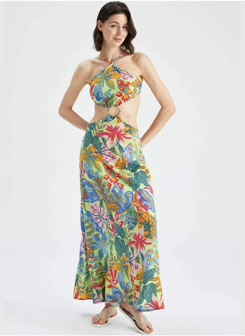 DeFacto Regular Fit Cross Strappy Floral Print Cut Out Beachwear